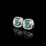 A Pair Of 14ct Yellow Gold Emerald & Diamond Cluster Stud Earrings Val $5060