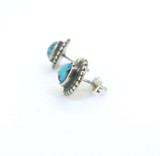 Vintage Turquoise & Sterling Silver Beaded Design Earring Studs 2.5g