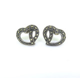 Sweet Vintage Sterling Silver & Marcasite Heart Shaped Earring Studs 2.9g