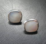 Modernistic Style Square Sterling Silver & Inlaid Mother of Pearl Earrings 5.6g