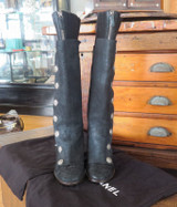 Chanel Grey Suede And Black Knit Button Knee Length Boots, size 37.5 EU (8 AU)