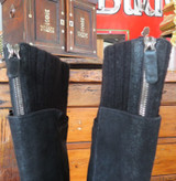 Chanel Grey Suede And Black Knit Button Knee Length Boots, size 37.5 EU (8 AU)