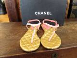 Chanel T-Strap Quilt Sandal in Pink, size 38.5 EU (8 AU)
