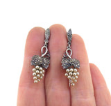 Beautiful Vintage Sterling Silver Marcasite & Faux Pearl Clip-on Earrings 5.1g