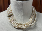 Vintage Four Strand Knotted 6.5mm Cultured Pearl 14k Gold Necklace Val $6510