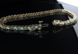 Emerald & Diamond Set 14K Gold Tennis Bracelet 17.5cm Long Val $5850