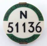 Vintage British Public Service Vehicle PSV Conductor N 51136 Large Badge.