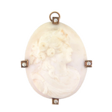 Pretty 10ct Yellow Gold Pearl & Delicate Pink Shell Cameo Brooch / Pendant 9.1g