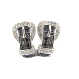 Sparkling Sterling Silver & Two-tone CZ Buckle Design Earrings 6g