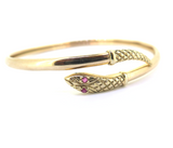 Vintage 9ct Yellow Gold Cute Snake / Serpent Bangle with Ruby eyes 12.5g