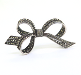 Pretty Sterling Silver & Sparkling Marcasite Bow Brooch 10.8g