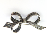 Pretty Sterling Silver & Sparkling Marcasite Bow Brooch 10.8g