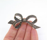 Pretty Sterling Silver & Sparkling Marcasite Bow Brooch 10.8g