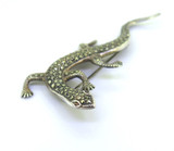 Stunning Vintage Sterling Silver & Marcasite Lizard with Garnet Eyes Brooch 10.g