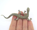 Stunning Vintage Sterling Silver & Marcasite Lizard with Garnet Eyes Brooch 10.g