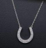 Auth. Tiffany & Co. Platinum Diamond Set Lucky Horse Shoe Pendant Necklace