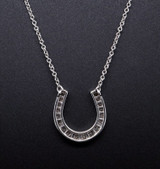 Auth. Tiffany & Co. Platinum Diamond Set Lucky Horse Shoe Pendant Necklace