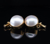 A Fine Pair Of Mabe Pearl & Diamond Set 18K Gold Gentleman’s Cufflinks Val $4900