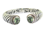 Stunning Balinese Sterling Silver Prasiolite & 18ct Gold Rope Accent Bangle 52.g