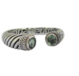 Stunning Balinese Sterling Silver Prasiolite & 18ct Gold Rope Accent Bangle 52.g