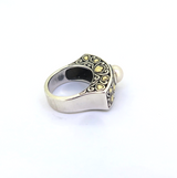 Ornate Balinese Style Sterling Silver 18ct Yellow Gold & Pearl Ring Size P 13.3g