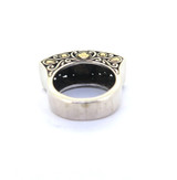 Ornate Balinese Style Sterling Silver 18ct Yellow Gold & Pearl Ring Size P 13.3g