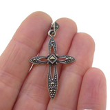 Pretty Sterling Silver & Marcasite Decorative Cross with Silver 925 Chain 3.2g