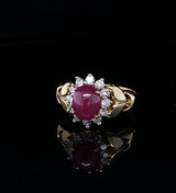 Natural 2.06ct Ruby & 0.36ct Diamond Halo 18ct Gold Ring Size L Val $5535