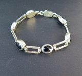 Vintage Mexican Sterling Silver & Onyx Link Bracelet 20cm 19.8g