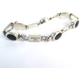 Vintage Mexican Sterling Silver & Onyx Link Bracelet 20cm 19.8g