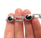 Vintage Mexican Sterling Silver & Onyx Link Bracelet 20cm 19.8g