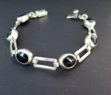 Vintage Mexican Sterling Silver & Onyx Link Bracelet 20cm 19.8g