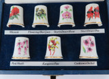 UNUSED / VINTAGE / Original Box & Book Aust. Wildflower Porcelain 7 Thimble Set.
