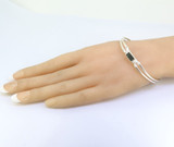 Fine Sterling Silver & Rectangular Onyx Open Ended Bangle 8.4g