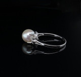 Vintage Cultured Pearl & Diamond 14k White Gold Ring size L Val $2160