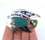 Vintage Mexican Sterling Silver Paûa Shell & Resin Inlay Fish Pendant/Brooch 25g