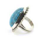 Handmade Sterling Silver & Freeform Turquoise Decorative Ring Size O 16.7g