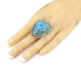 Handmade Sterling Silver & Freeform Turquoise Decorative Ring Size O 16.7g