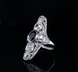 Antique 2.71ct Old Diamond & 1.40ct Sapphire Platinum Ring Size J Val $21500