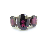 Majestic Sterling Silver Rhodolite Garnet Trilogy Stone Ring Size M 8.4g