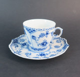 Vintage Royal Copenhagen, Denmark Blue Fluted Coffee Cup & Full Lace Saucer