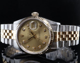 1991 Rolex Datejust 16233 Steel & 18k Gold Factory Diamond Dial Watch