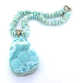 Superb Quality High Grade Larimar & Sterling Silver Beaded Necklace 119.4g