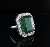 Natural 11.45ct Emerald & 2.30ct Diamond Halo 18ct Gold Ring Size L Val $47500