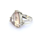 Delicate Peach Coloured Faceted Morganite Trilliant Sterling Silver Ring Size L
