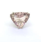 Delicate Peach Coloured Faceted Morganite Trilliant Sterling Silver Ring Size L
