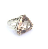 Delicate Peach Coloured Faceted Morganite Trilliant Sterling Silver Ring Size L