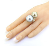 Quality Tahitian Pearls 15mm Sterling Silver Crossover Cocktail Ring Size N 16g