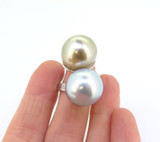 Quality Tahitian Pearls 15mm Sterling Silver Crossover Cocktail Ring Size N 16g