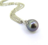 Elegant Sterling Silver Tahitian Pearl 16mm CZ Pendant Enhancer & 925 Chain 42cm